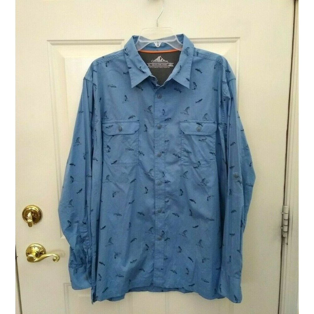 CROFT & BARROW Blue Vented QUICK-DRY FISHING SHIRT Hunting Hiking Sun‎ Men's XL